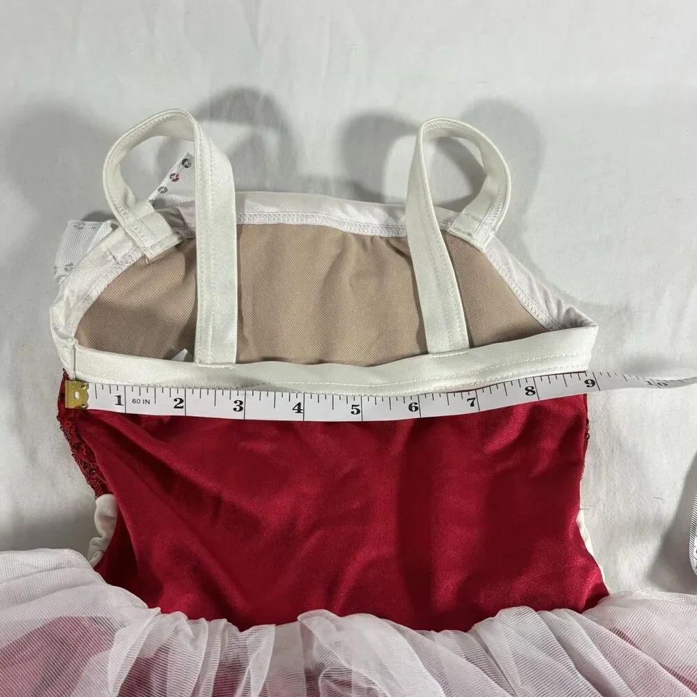 Weissman Red Sequin White Tulle Dance Dress Leotard Girls XSC